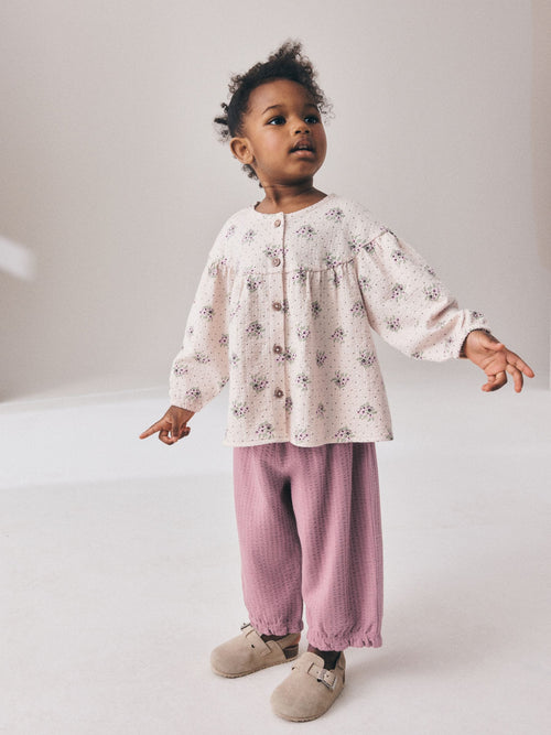 Pink Ditsy Floral Long Sleeve Blouse and Bloomer Trousers Set (3mths-7yrs)