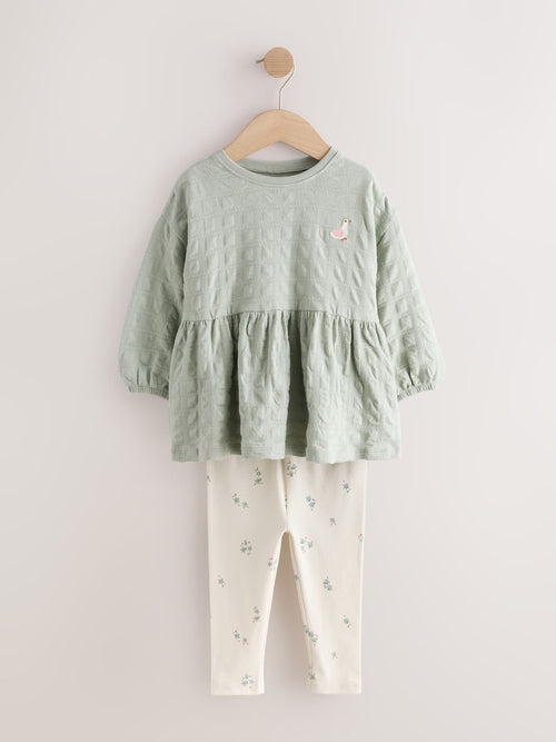 Sage Green Long Sleeve Textured Blouse and Leggings Set (3mths-7yrs)