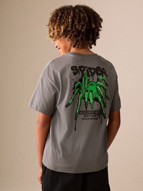 Charcoal Grey Relaxed Fit Short Sleeve Graphic T-Shirt (3-16yrs)