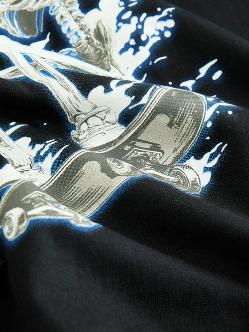 Black Skeleton Relaxed Fit Graphic Long Sleeve Cotton T-Shirt (3-16yrs)