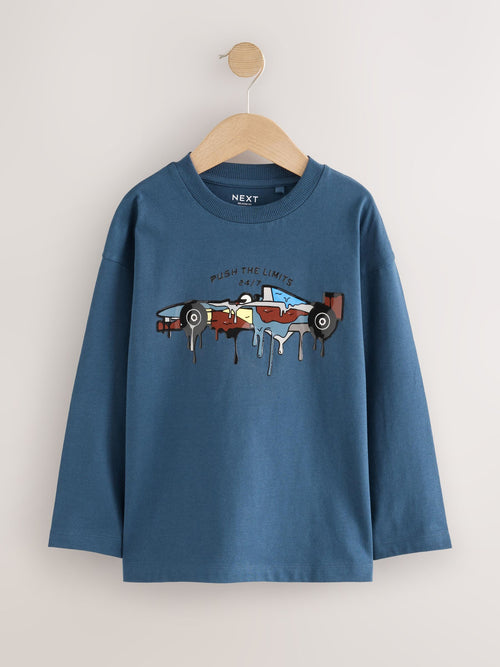 Navy Relaxed Fit Graphic Long Sleeve Cotton T-Shirt (3-16yrs)