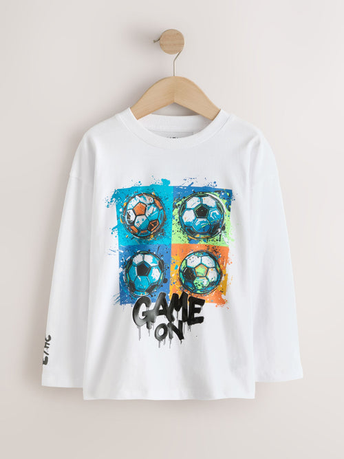 White Football Relaxed Fit Graphic Long Sleeve Cotton T-Shirt (3-16yrs)