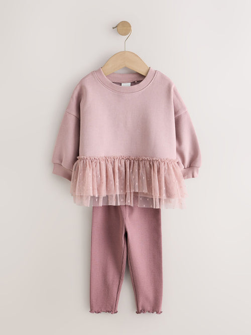 Mauve Purple Mesh Peplum Sweatshirt and Leggings Set (3mths-7yrs)