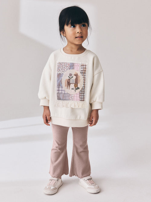 Ecru/Pink Lace Unicorn Crew Neck Sweatshirt and Flare Leggings Set (3mths-7yrs)
