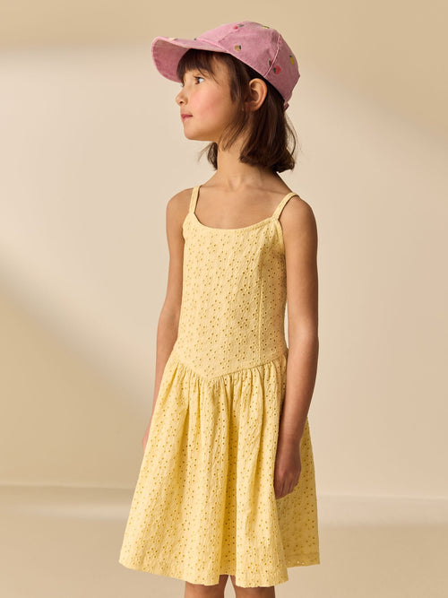 Lemon Yellow Strappy Broderie Dress (3-16yrs)