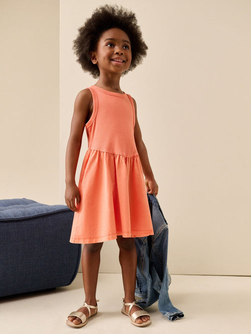 Bright Orange Jersey Woven Mix Sleeveless Dress (3-16yrs)
