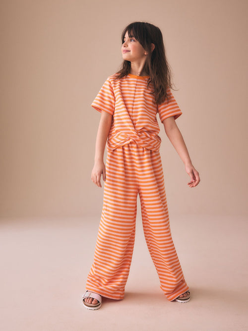 Orange Stripe Wrap Top And Wide Leg Set (3-16yrs)