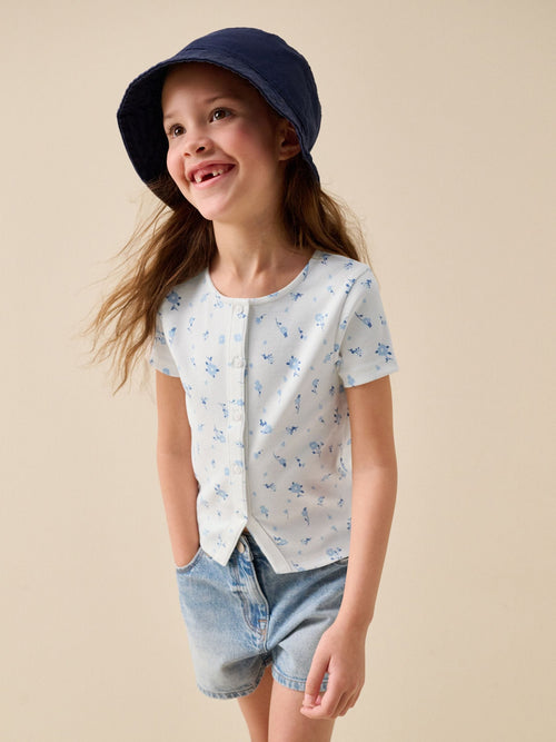 White Ditsy Floral Short Sleeve Ribbed Cardigan (3-16yrs)