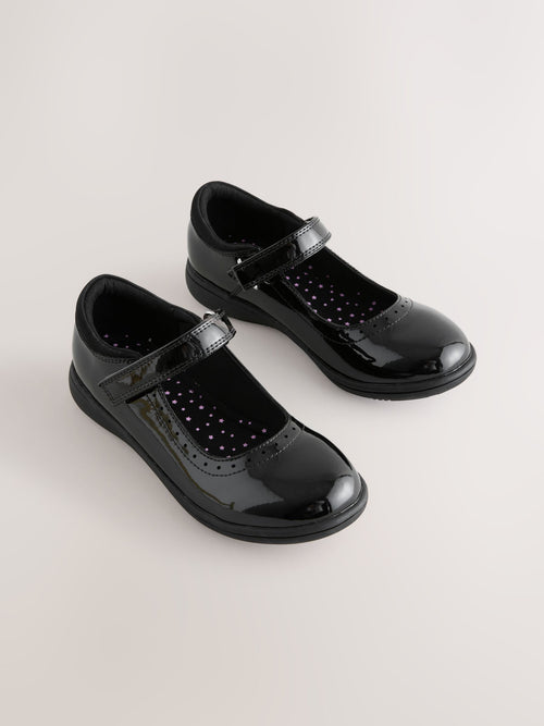 Black Patent Standard Fit (F) School Brogue Detail Mary Jane Shoes