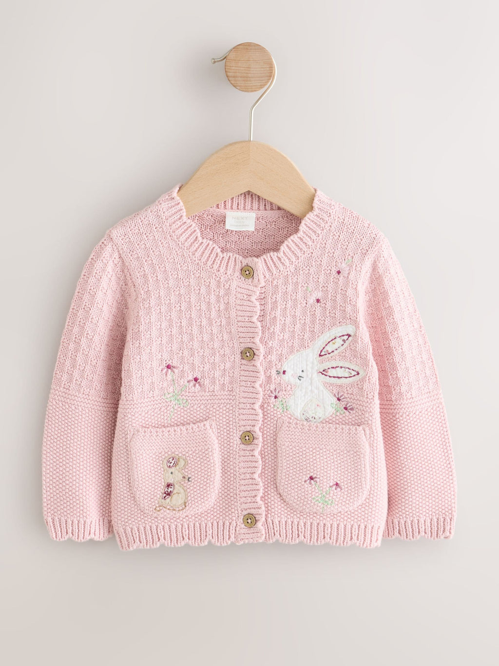 Pink Embroidered Bunny Knitted Baby Cardigan (0mths-3yrs)