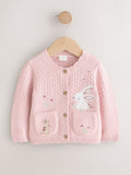 Pink Embroidered Bunny Knitted Baby Cardigan (0mths-3yrs)