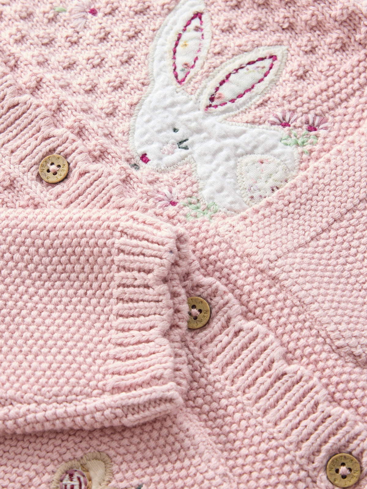 Pink Embroidered Bunny Knitted Baby Cardigan (0mths-3yrs)