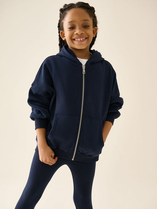 Navy Blue Zip Up Hoodie And Leggings Set (3-16yrs)