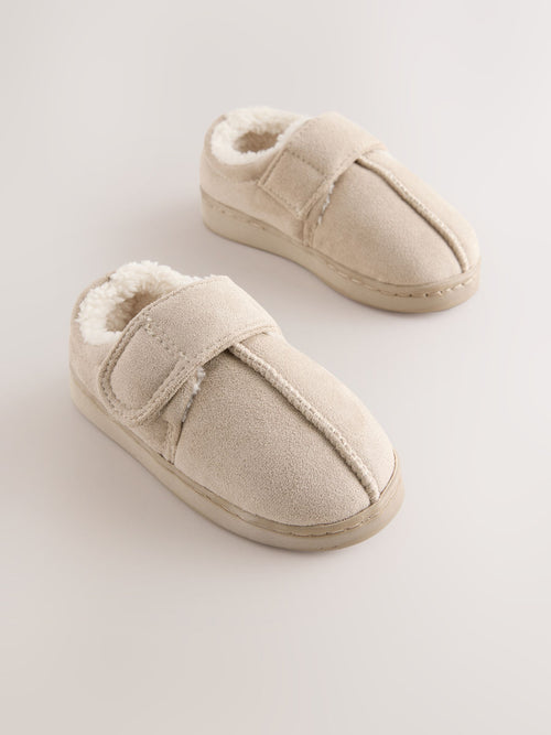 Neutral Warm Lined Touch Fastening Cupsole Slippers