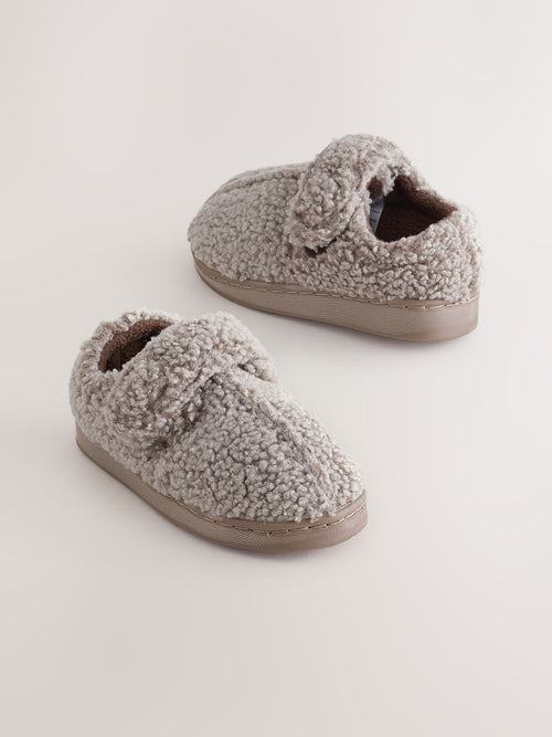 Neutral Borg Warm Lined Touch Fastening Cupsole Slippers