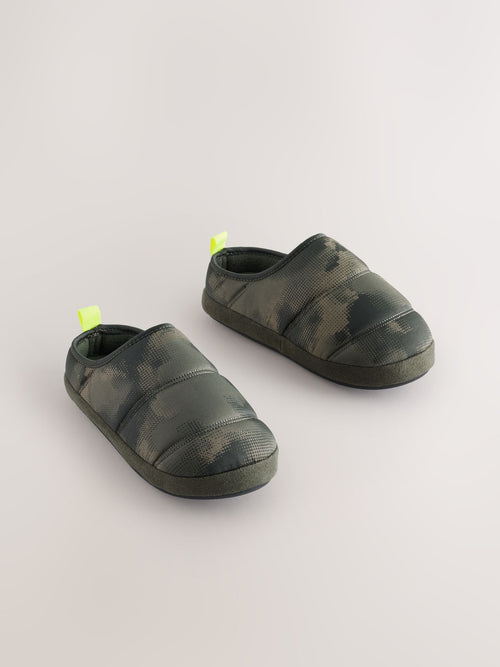 Khaki Camo Warm Lined Slipper Mules