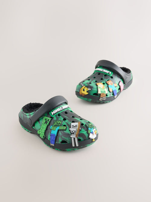Black/Green Minecraft Warm Lined Slipper Clogs