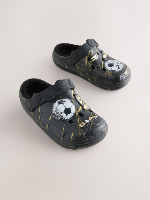 Black Football Warm Lined Slipper Clogs