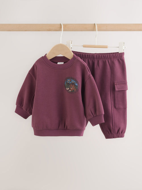 Burgundy Red Bear Baby Sweatshirt and Joggers Set (0mths-2yrs)