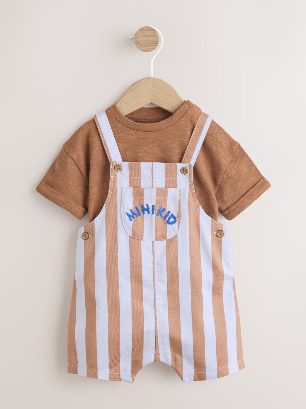 Rust Brown Stripe Twill Dungaree and Bodysuit Baby Set (0mths-2yrs)