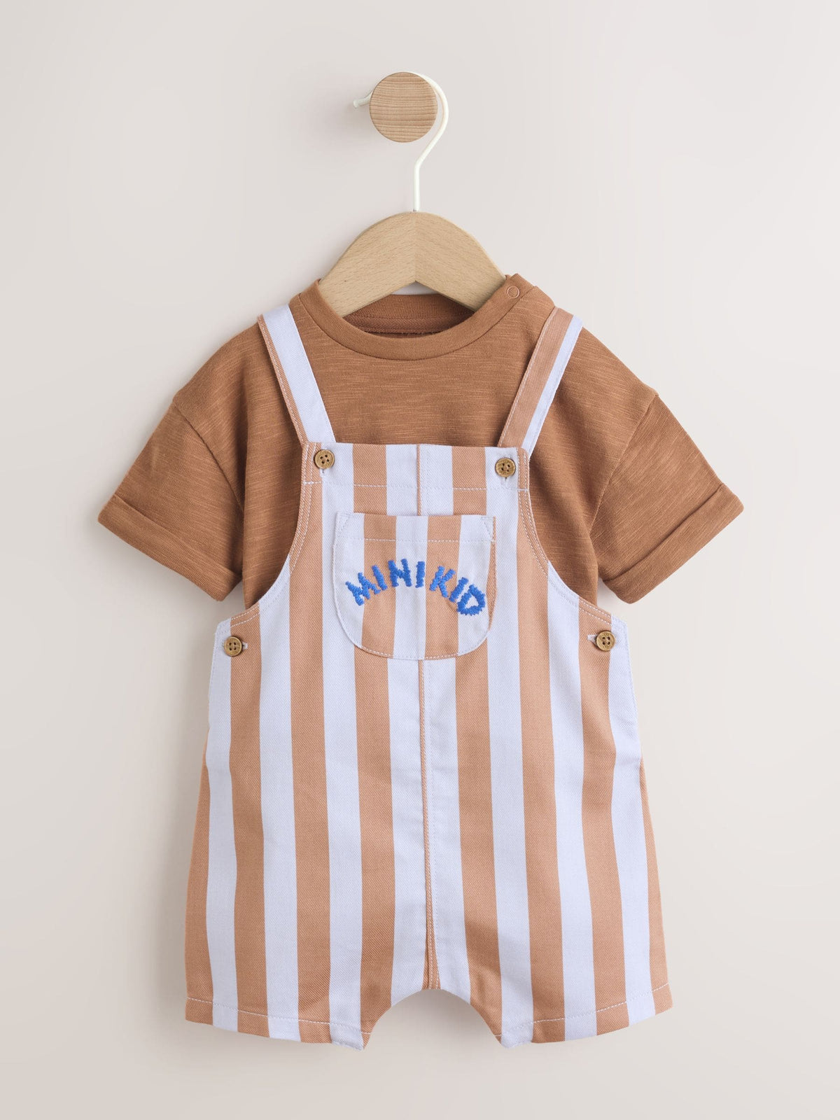 Rust Brown Stripe Twill Dungaree and Bodysuit Baby Set (0mths-2yrs)