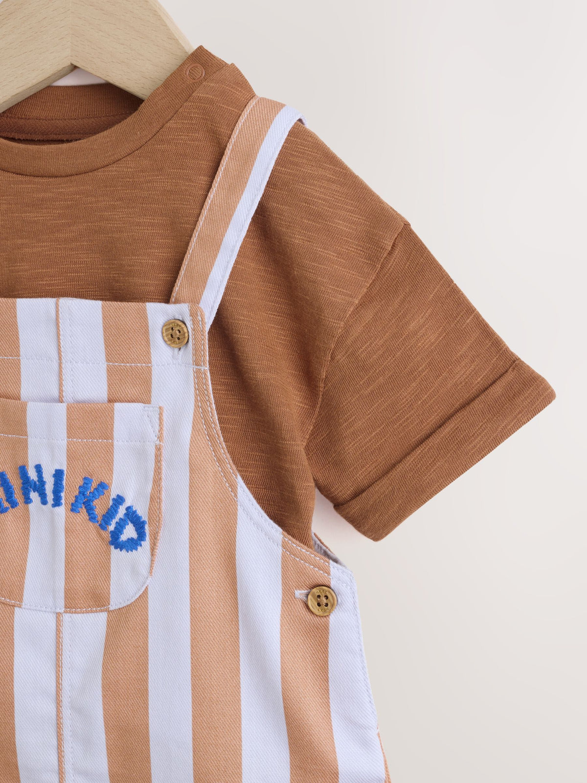 Rust Brown Stripe Twill Dungaree and Bodysuit Baby Set (0mths-2yrs)