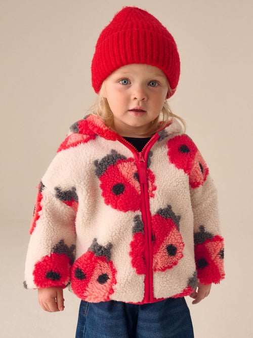Cream Ladybird Hooded Zip Up Fleece (3mths-7yrs)