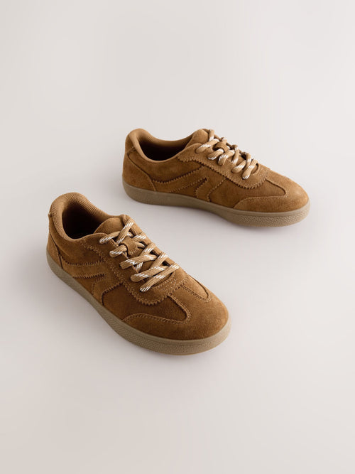 Tan Brown Suede Standard Fit (F) Retro Trainers