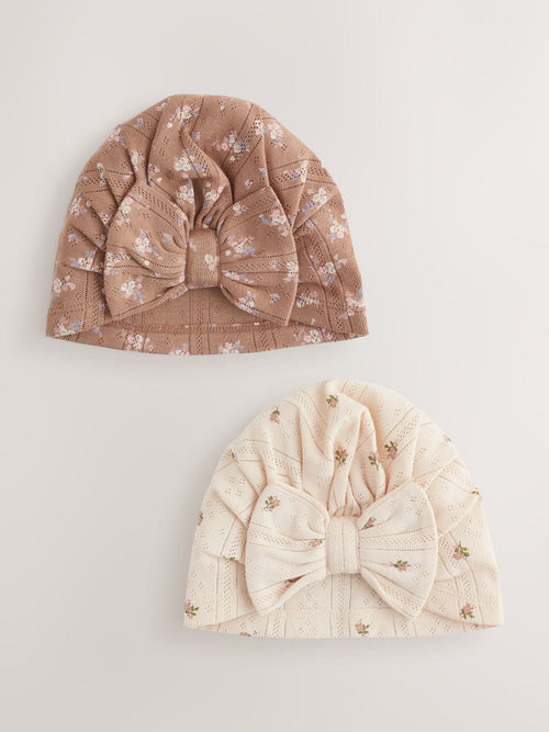 Brown Ditsy Floral Baby Turban Hats 2 Pack (0-18mths)