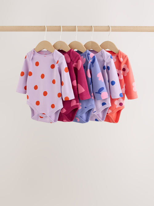 Purple/Pink Long Sleeve Baby Bodysuits 5 Pack