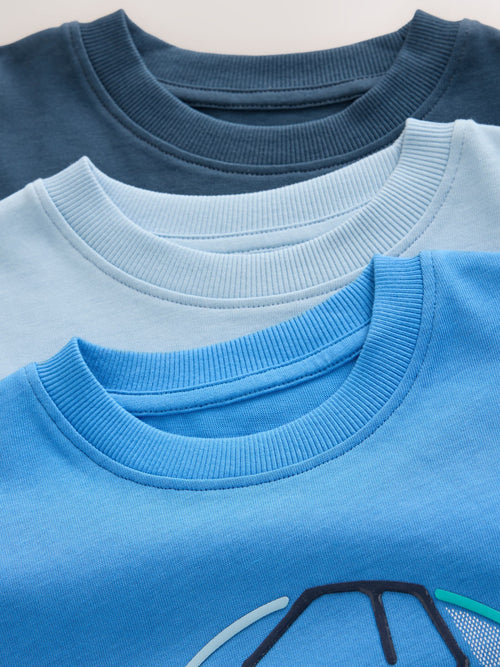 Blue Football Graphic Long Sleeve Relaxed Fit T-Shirts 3 Pack (3-16yrs)