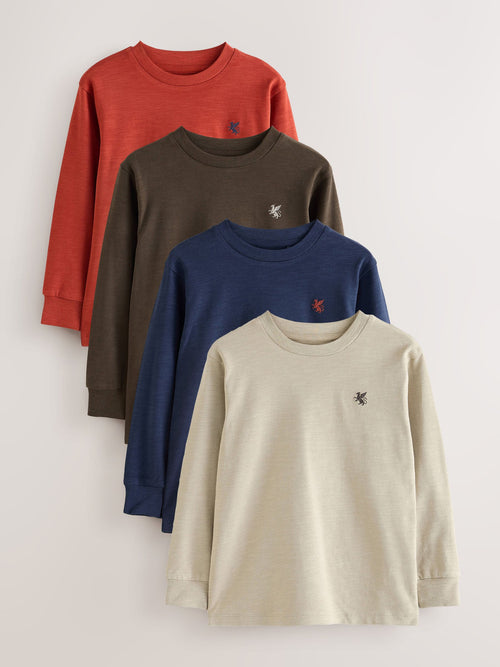 Rust/Khaki/Tan/Navy Long Sleeve Cosy T-Shirts 4 Pack (3-16yrs)