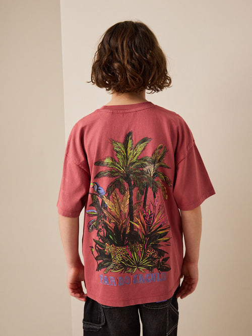 Berry Red Washed Graphic T-Shirt (3-16yrs)