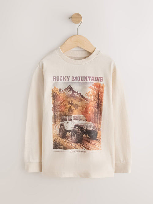 Ecru White Truck Regular Fit Long Sleeve Graphic Print T-Shirt (3-16yrs)
