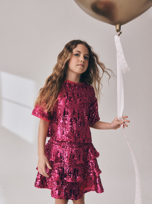 Pink Sequin Top and Rara Skirt Set (3-16yrs)