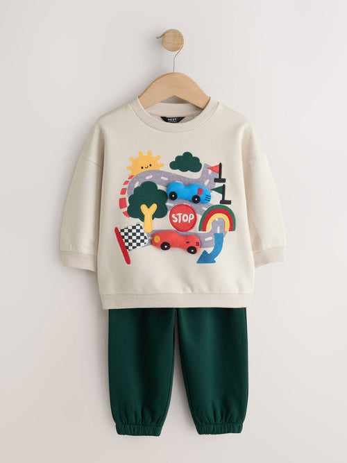 Ecru Crew Neck Joggers Set (3mths-7yrs)