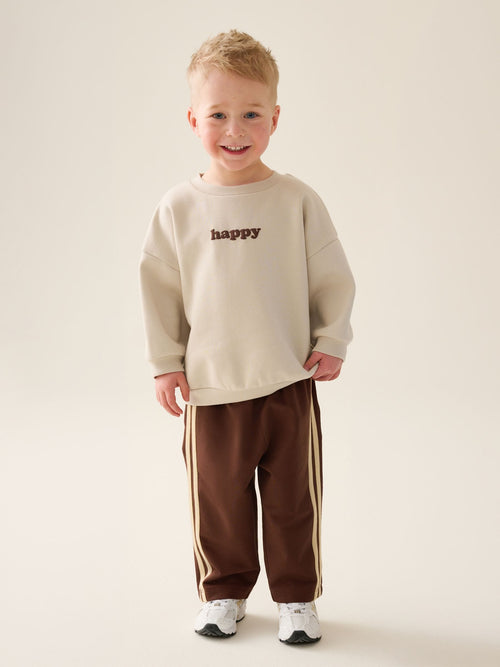 Ecru/Choc Crew Neck Joggers Set (3mths-7yrs)