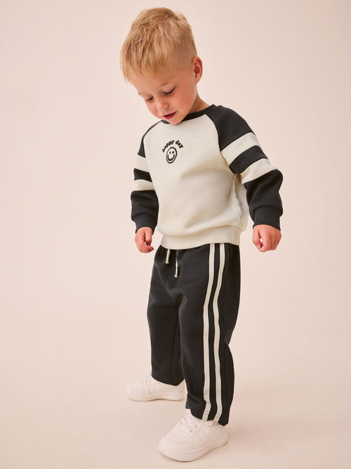Grey/Ecru Crew Neck Joggers Set (3mths-7yrs)