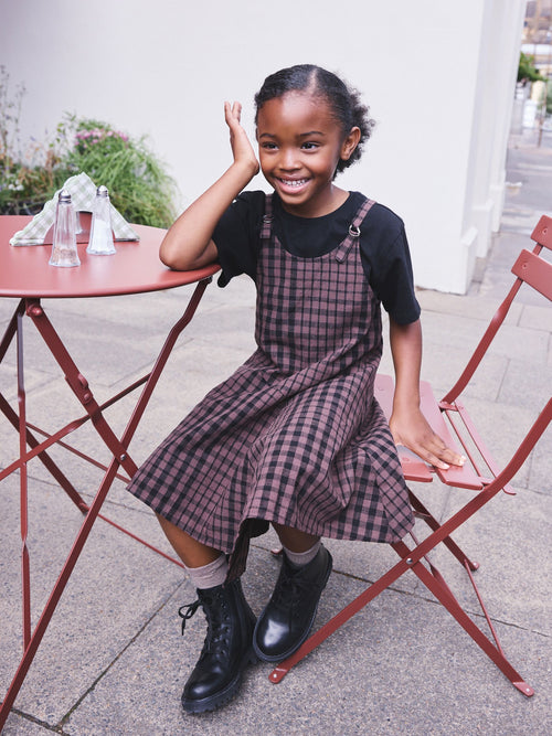 Brown Neutral Check Pinafore (3-16yrs)