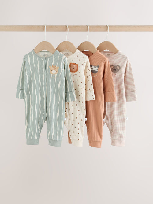 Neutral Safari Baby Sleepsuits 4 Pack (0mths-3yrs)