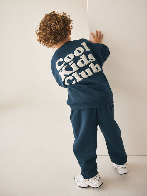 Dark/Blue Back Print Crew Neck Joggers Set (3mths-7yrs)