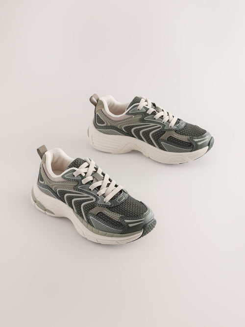 Khaki Green Standard Fit (F) Elastic Lace Trainers