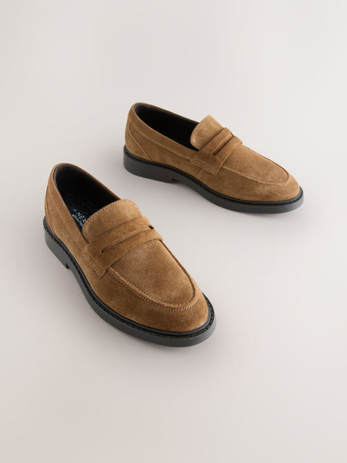 Tan Brown Suede Standard Fit (F) Smart Loafers