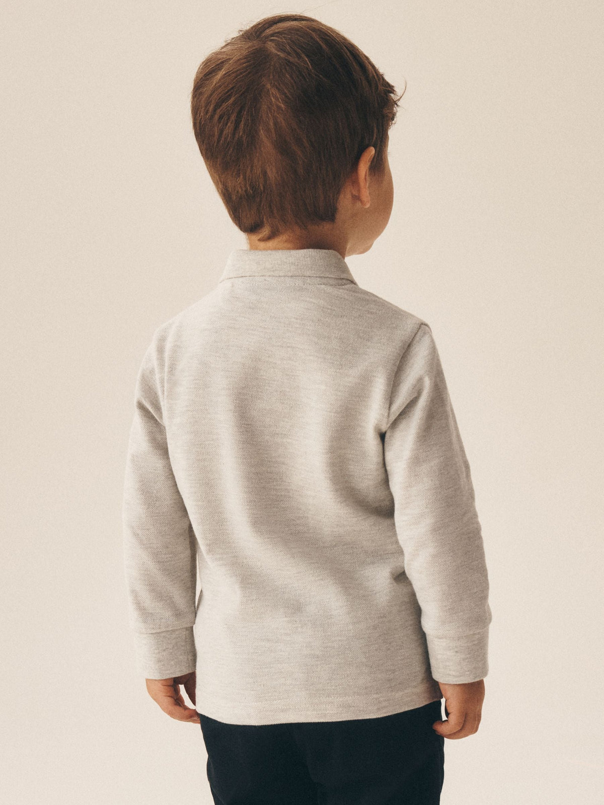 Light Grey Woodland Long Sleeve Embroidered Polo Shirt (3mths-7yrs)