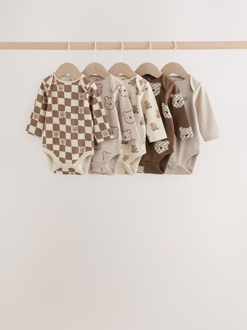 Brown Bear Long Sleeve Bodysuits 5 Pack