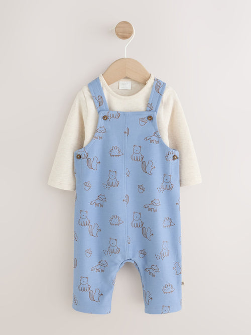 Blue Linear Character Jersey Dungaree and Bodysuit Baby Set (0mths-2yrs)