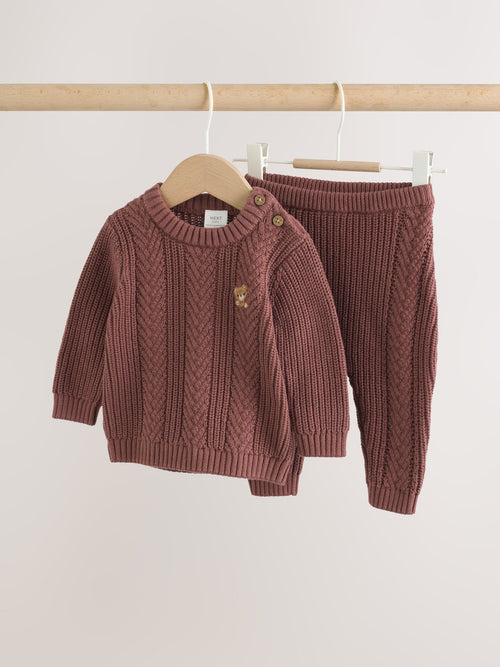 Chocolate Brown Cable Knit Jumper and Leggings Set (0mths-2yrs)
