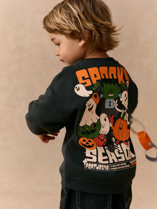 Charcoal Grey All Over Printed Crew Neck Sweat Top (3mths-7yrs)