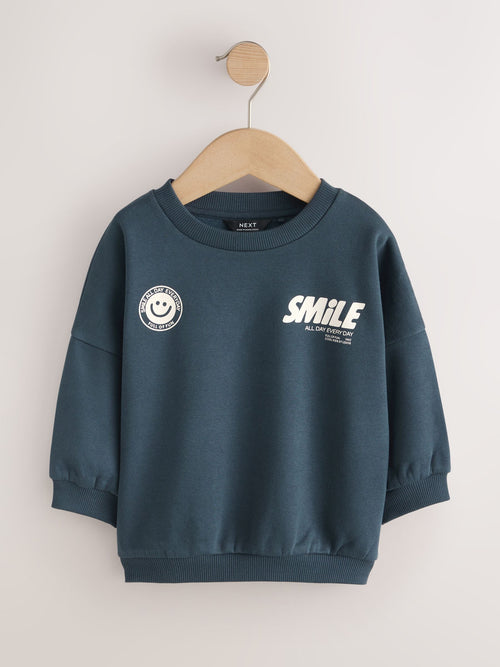 Blue Back Printed Crew Neck Sweat Top (3mths-7yrs)