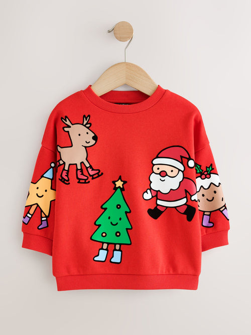 Red Christmas Crew Neck Sweat Top (3mths-7yrs)